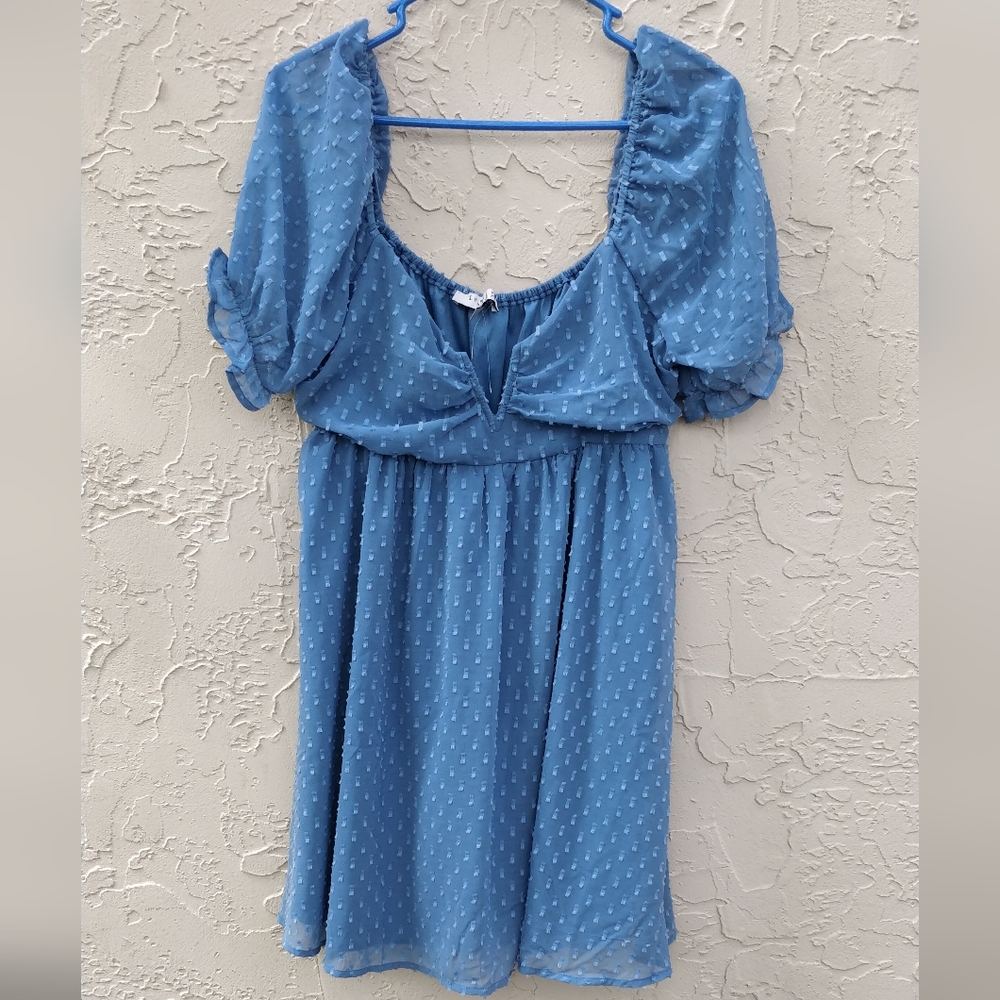 NWOT women's blue Swiss dot babydoll dress